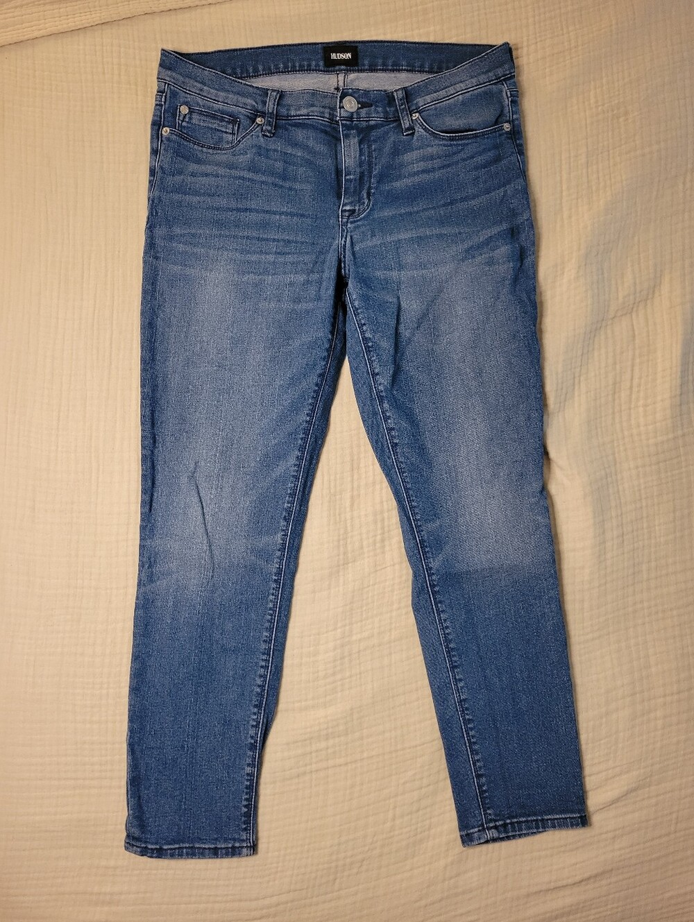 Hudson Krista Super Skinny Crop Jeans Size 32 Light Wash Stretch Denim